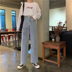 Hnewly Spring Autumn Korean Ins High Waist Loose Jeans Women’s Straight Thin Drape All - Match