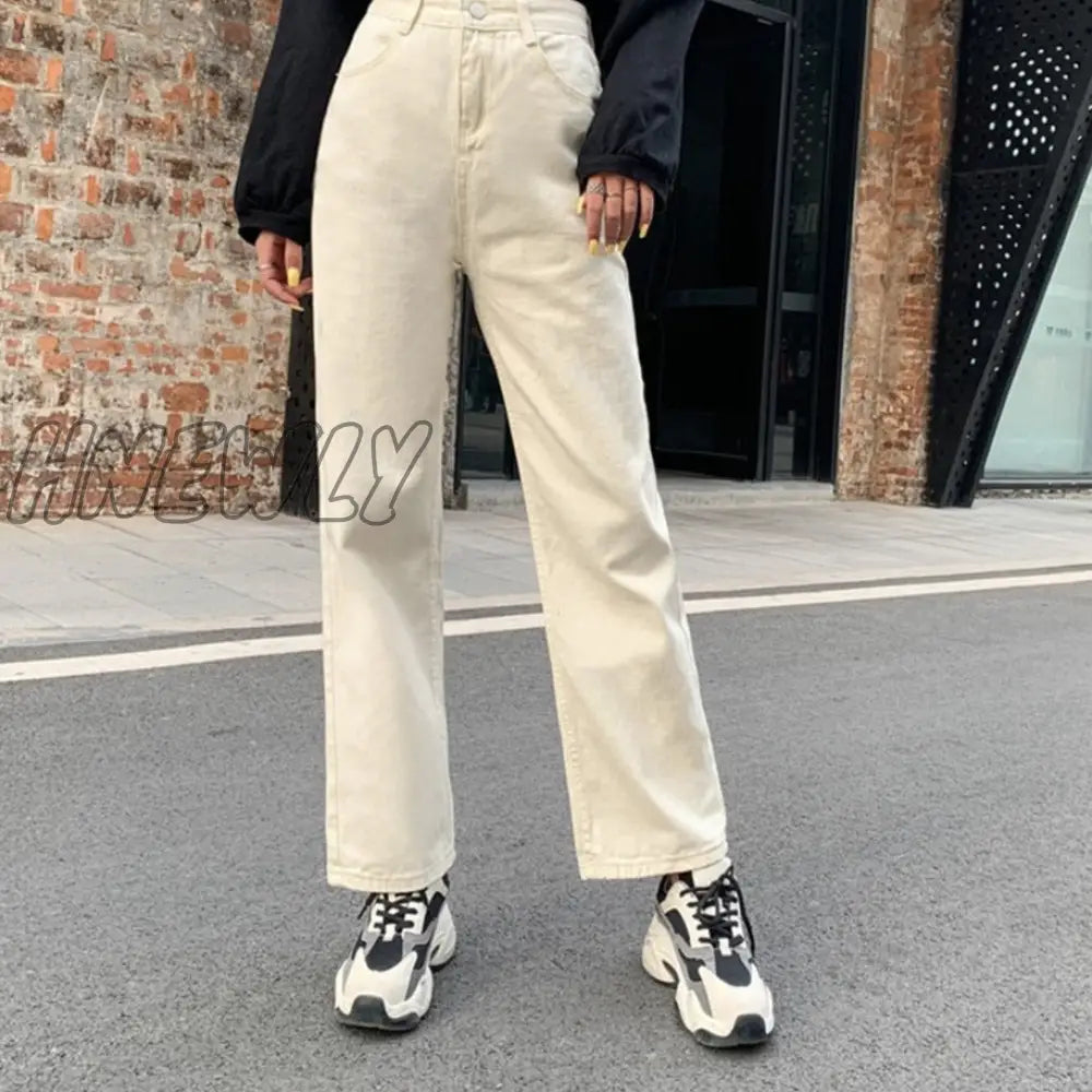 Hnewly Spring Autumn Wide - Leg Jeans Women’s High - Waist Denim Pants Retro Loose Droop Straight