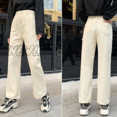 Hnewly Spring Autumn Wide - Leg Jeans Women’s High - Waist Denim Pants Retro Loose Droop Straight