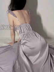 2023 Spring Sexy Silk Strap Dress Women French Elegant Party Fairy Backless Lace Long Dresses Court