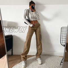 Hnewly Spring/Summer 2024 Women’s Straight Leg Jeans Cargo Denim Pants For Women Loose Fashion