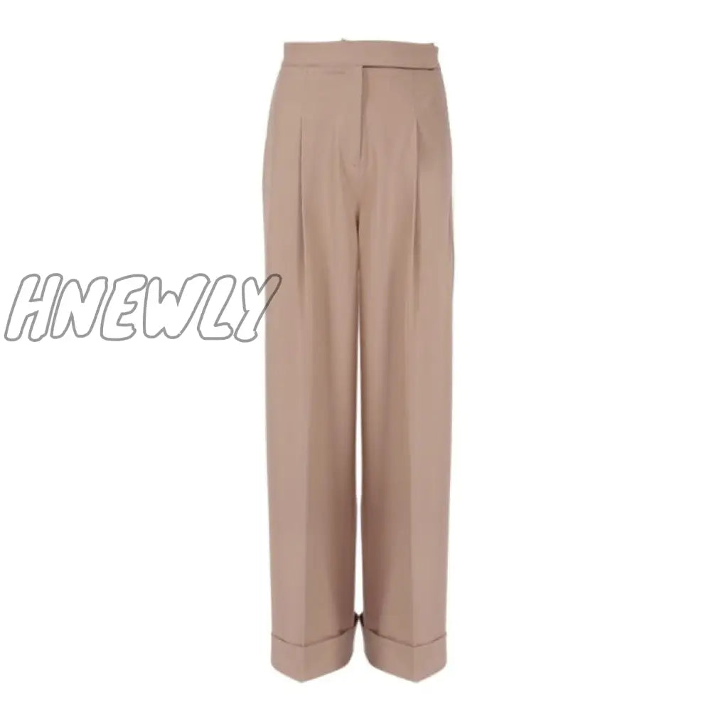 Hnewly Spring Summer Black Ladies Office Trousers Women High Waist Pants Pockets Female Pleated