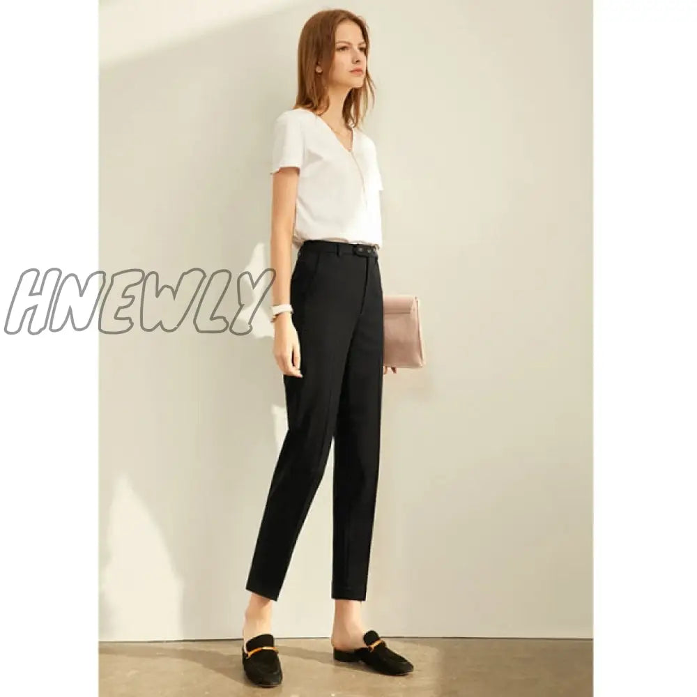 Hnewly Spring Summer Pants Female Office Lady Solid High Waist Trousers Fashion Straight Suit For