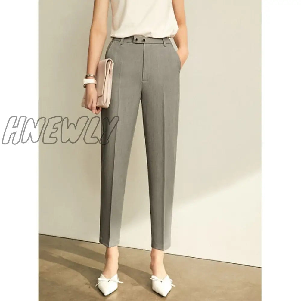 Hnewly Spring Summer Pants Female Office Lady Solid High Waist Trousers Fashion Straight Suit For