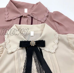 Hnewly Spring Women’s Cute Tops Preppy Style Vintage Japaneses Korea Design Button Elegant Formal