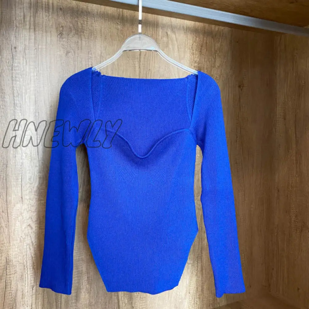 Hnewly Square Collar Long Sleeve Woman Sweaters Knitted Pullover Women Spring Autumn Sweater Winter