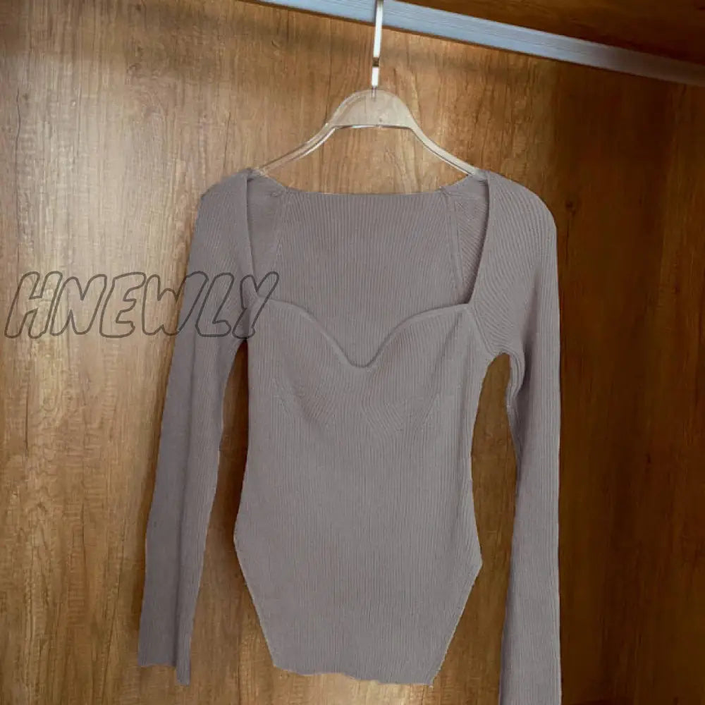 Hnewly Square Collar Long Sleeve Woman Sweaters Knitted Pullover Women Spring Autumn Sweater Winter