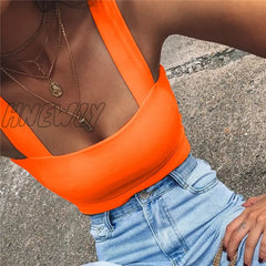 Hnewly Square Neck Sleeveless Summer Crop Top White Women Black Casual Basic T Shirt Off Shoulder