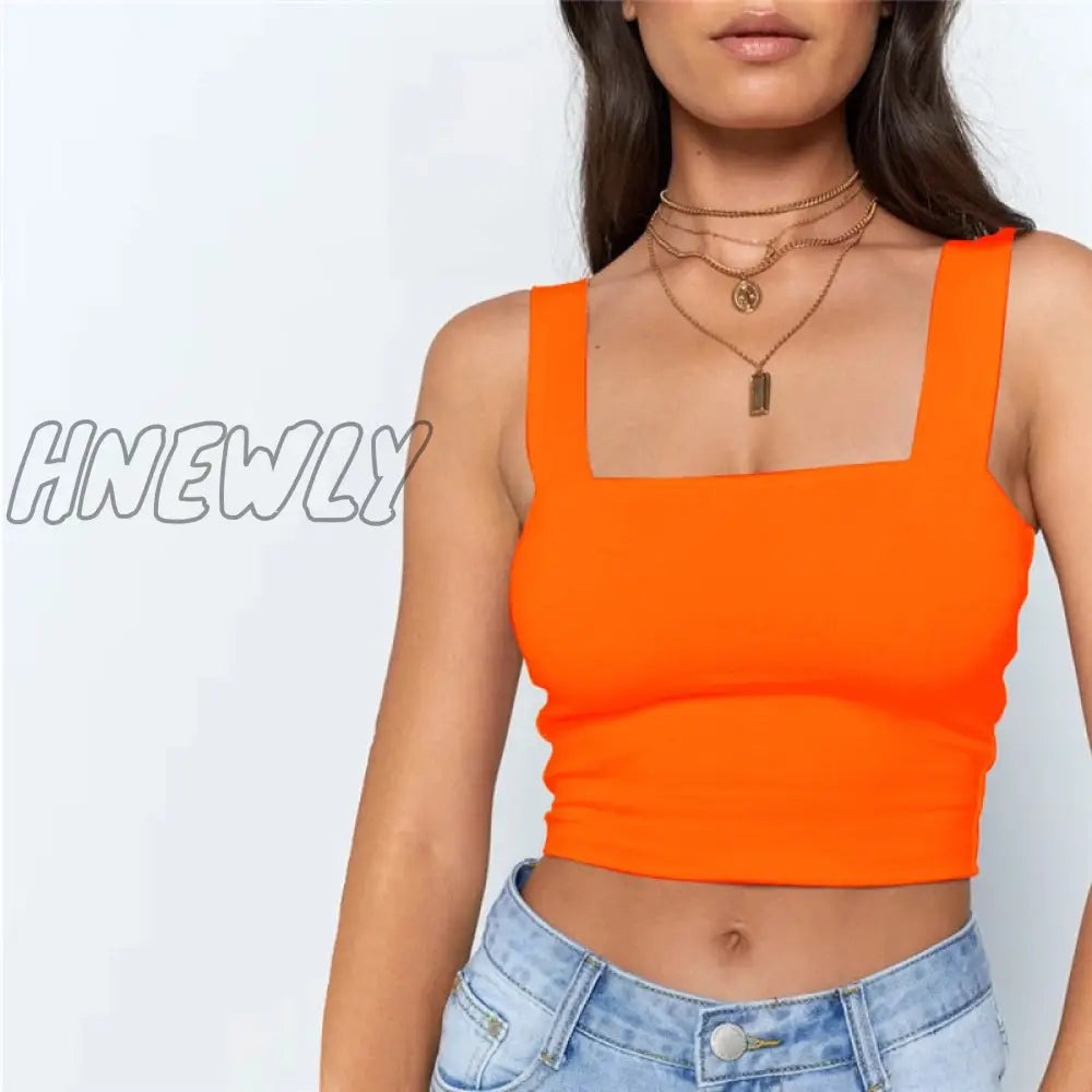 Hnewly Square Neck Sleeveless Summer Crop Top White Women Black Casual Basic T Shirt Off Shoulder