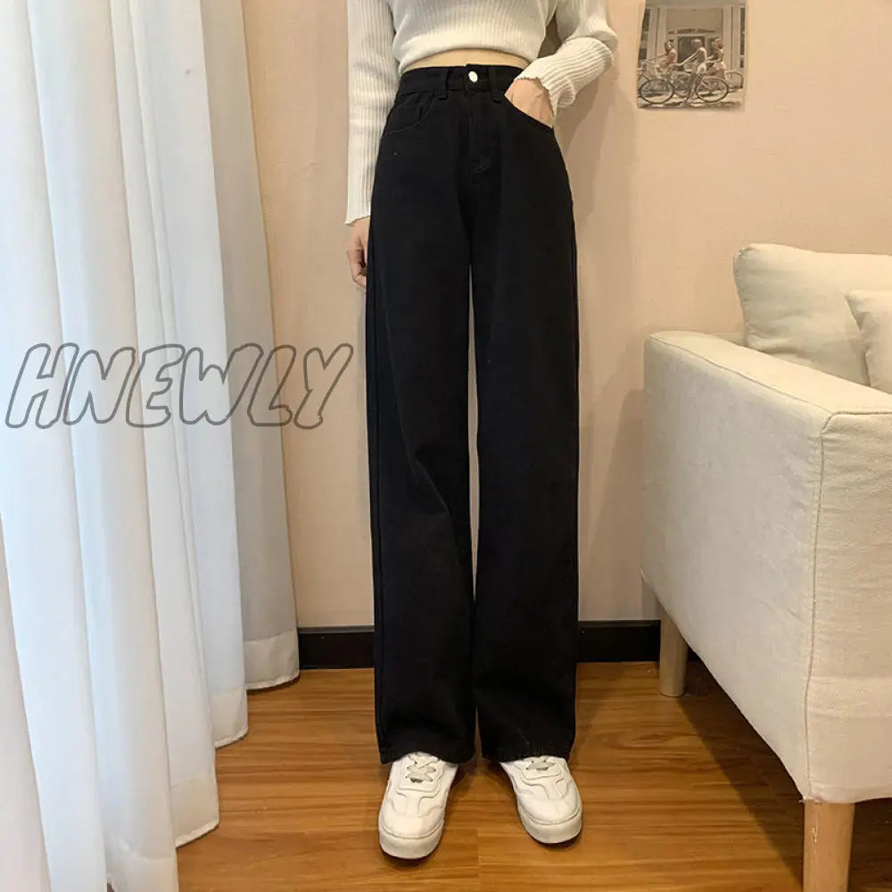 Hnewly Straight Leg Jeans For Women High Waist Stretch Denim Trousers Mom Jean Baggy Pants Casual