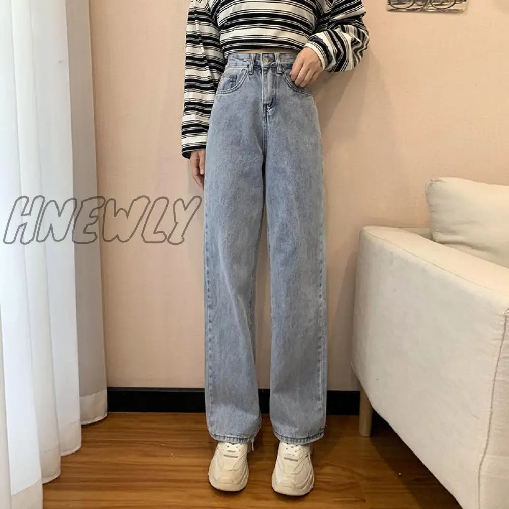 Hnewly Straight Leg Jeans For Women High Waist Stretch Denim Trousers Mom Jean Baggy Pants Casual