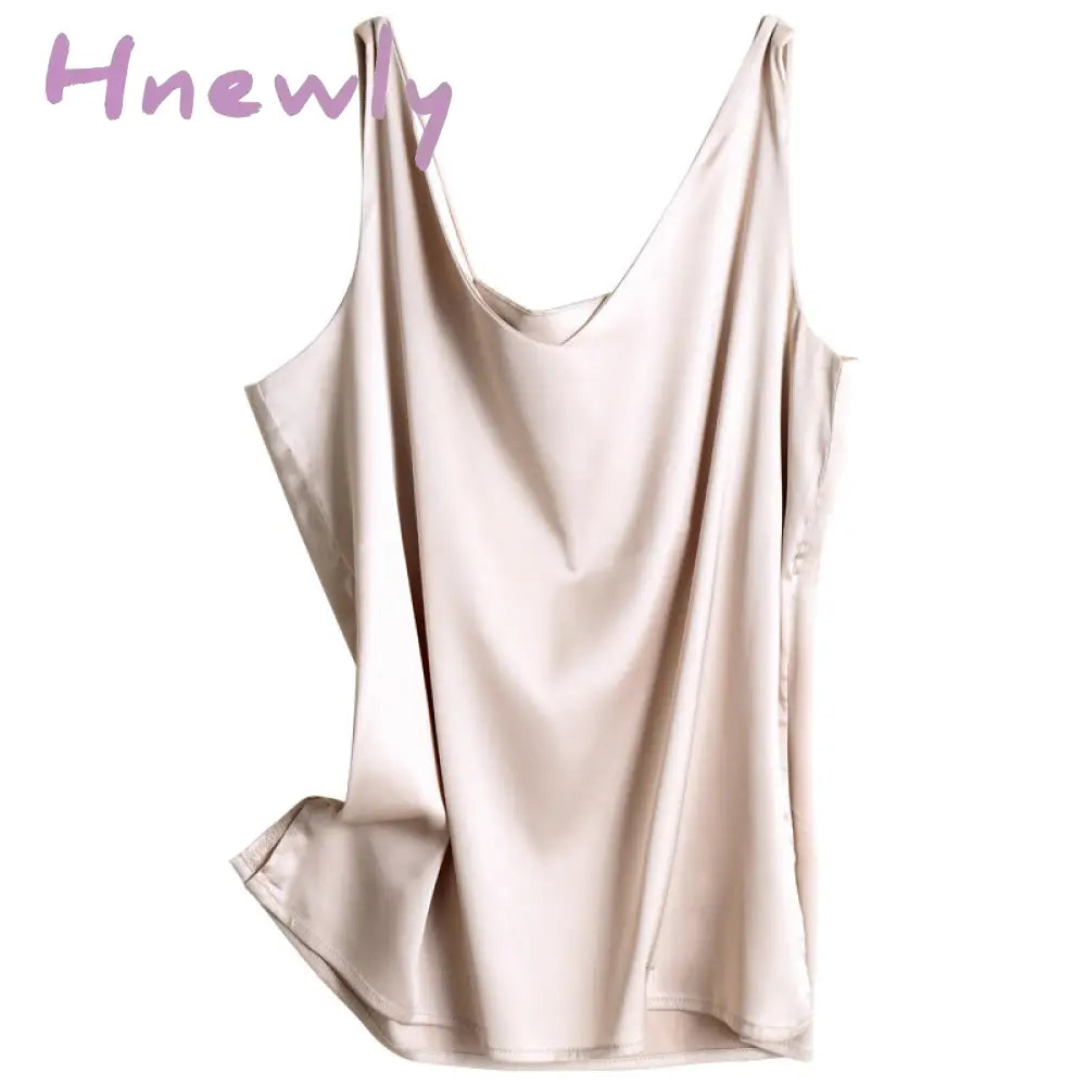 Hnewly Strap Top Women Halter V Neck Basic White Cami Sleeveless Satin Silk Tank Tops Women’s