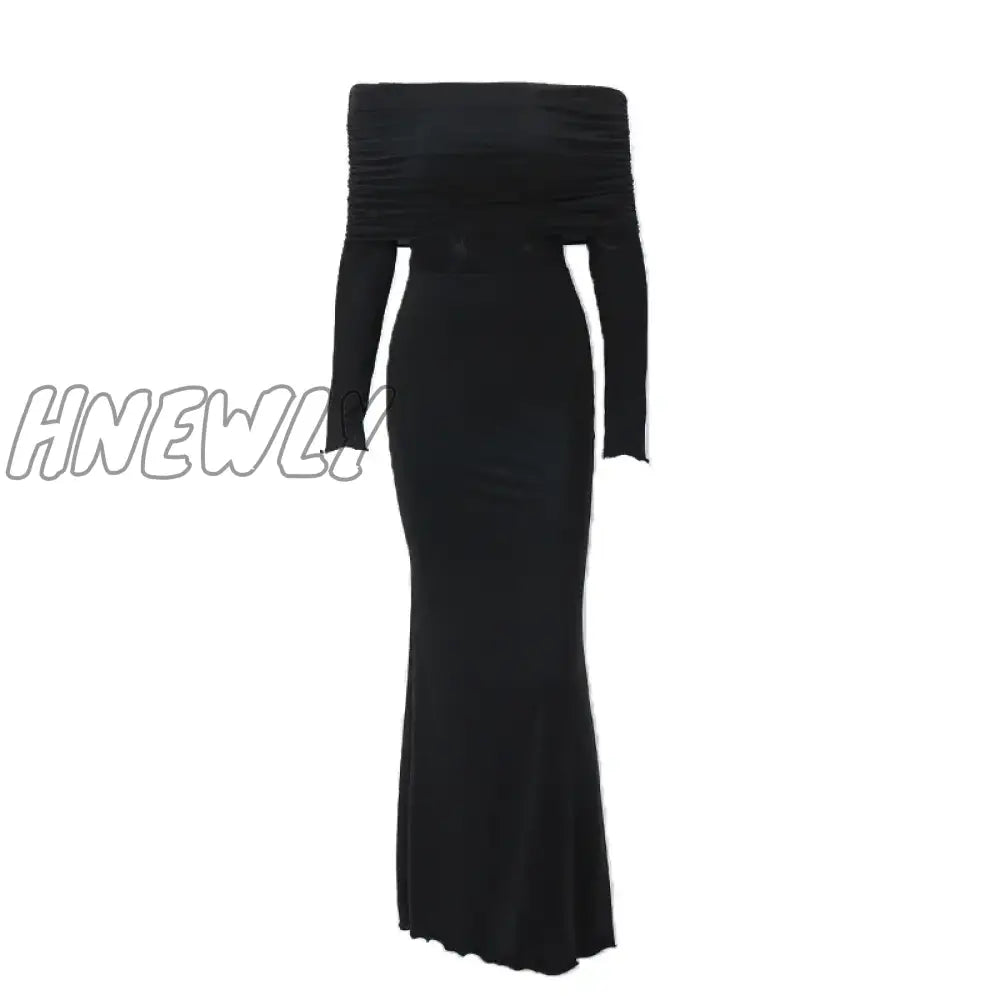 Hnewly Strapless Black Sexy Women’s Dress Lace Patchwork Long Sleeves Bodycon Autumn Dresses