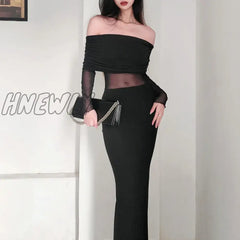 Hnewly Strapless Black Sexy Women’s Dress Lace Patchwork Long Sleeves Bodycon Autumn Dresses