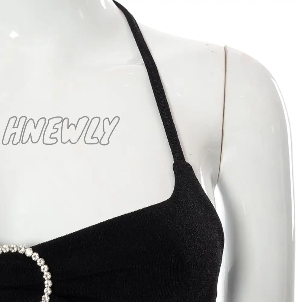 Hnewly Straps Solid Crop Top Tshirt Summer Sexy Hollow Out Vest Women Streetwear Y2K Party Club