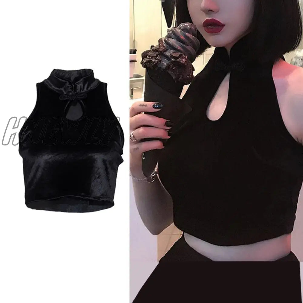 Hnewly Straps Solid Crop Top Tshirt Summer Sexy Hollow Out Vest Women Streetwear Y2K Party Club