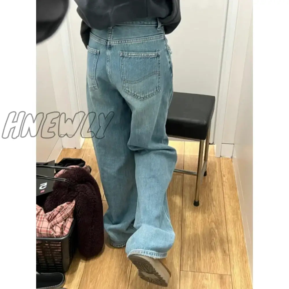 Hnewly Streetwear Female Trousers Wide Leg Jeans For Women Blue High Waisted Women’s Denim Pants