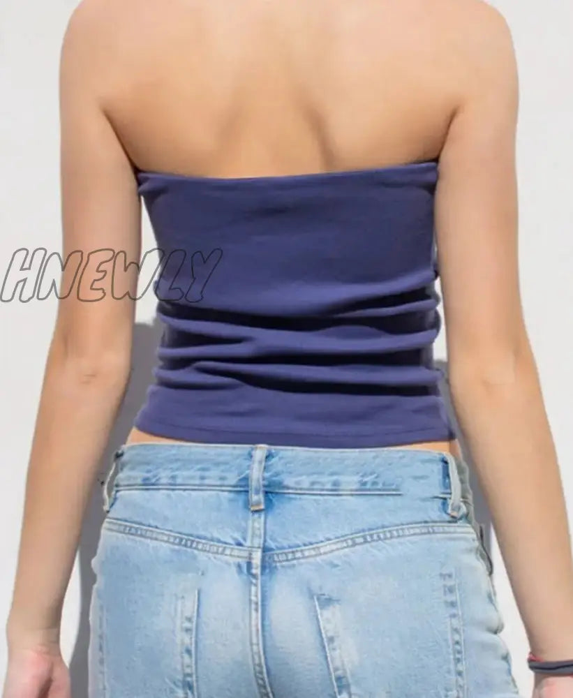 Hnewly Strpless Sexy Tube Tops Women Skinny Summer Off Shoulder Blue Y2K 90S Sexi Crop Top