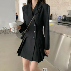 Hnewly Suit Black Dress Women Button New Style Korean Thin Waist Hepburn Mini Dresses Solid Notched