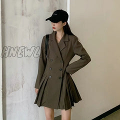 Hnewly Suit Black Dress Women Button New Style Korean Thin Waist Hepburn Mini Dresses Solid Notched