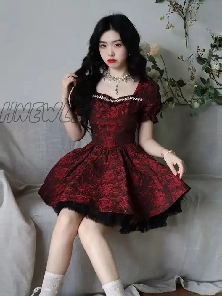 Summer Bow Kawaii Floral Dress Women Patchwork Lace Y2K Party Mini Female Casual Korean Fashion