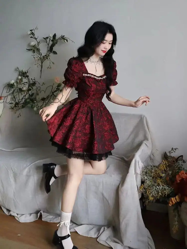 Summer Bow Kawaii Floral Dress Women Patchwork Lace Y2K Party Mini Female Casual Korean Fashion