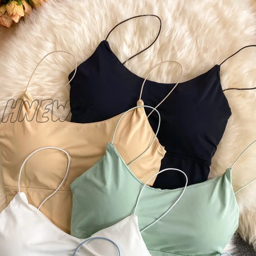 Hnewly Summer Bra Ice Silk Crop Tops Sports Spaghetti Strap Vest Top Women Sexy Built In Off