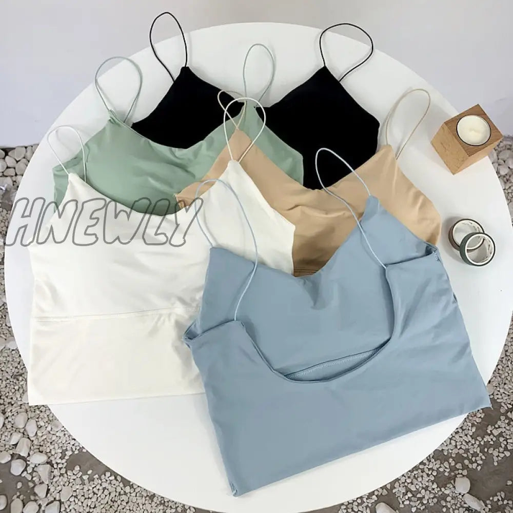 Hnewly Summer Bra Ice Silk Crop Tops Sports Spaghetti Strap Vest Top Women Sexy Built In Off