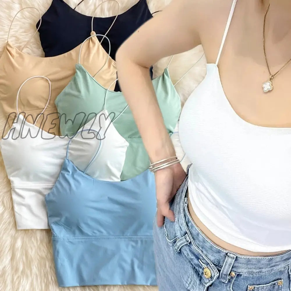 Hnewly Summer Bra Ice Silk Crop Tops Sports Spaghetti Strap Vest Top Women Sexy Built In Off