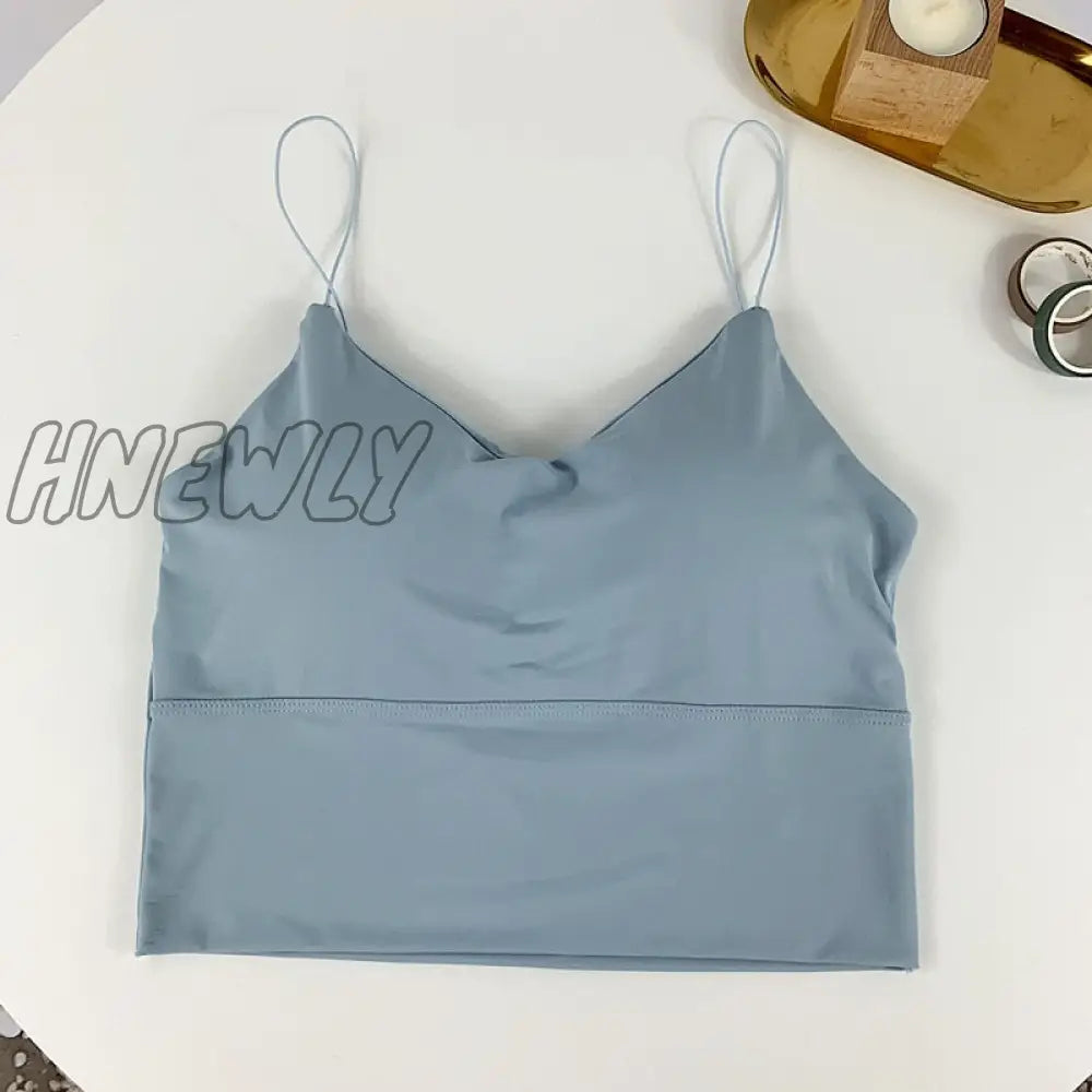 Hnewly Summer Bra Ice Silk Crop Tops Sports Spaghetti Strap Vest Top Women Sexy Built In Off