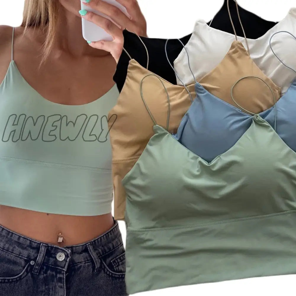 Hnewly Summer Bra Ice Silk Crop Tops Sports Spaghetti Strap Vest Top Women Sexy Built In Off