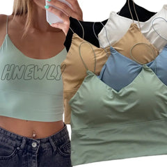 Hnewly Summer Bra Ice Silk Crop Tops Sports Spaghetti Strap Vest Top Women Sexy Built In Off