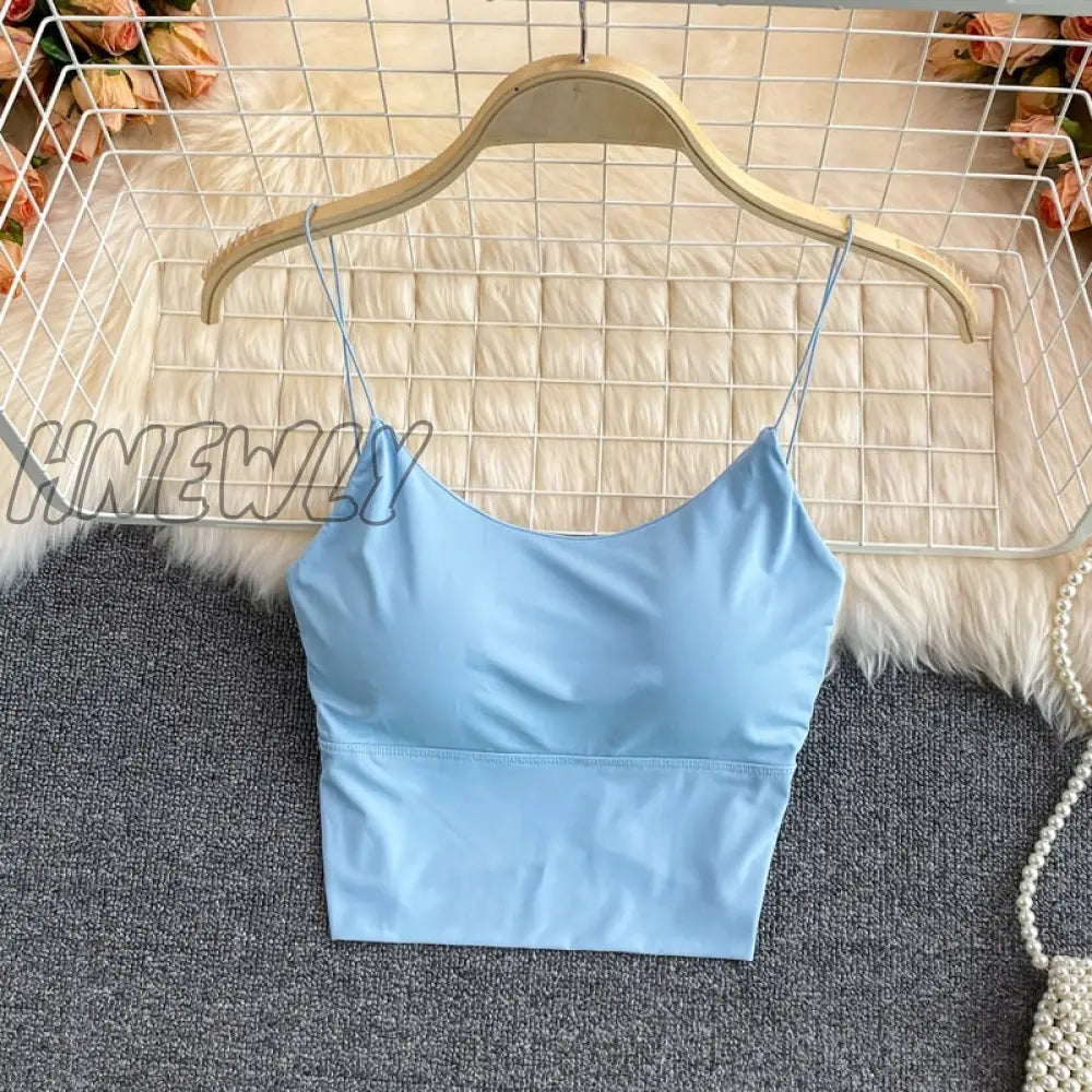 Hnewly Summer Bra Ice Silk Crop Tops Sports Spaghetti Strap Vest Top Women Sexy Built In Off