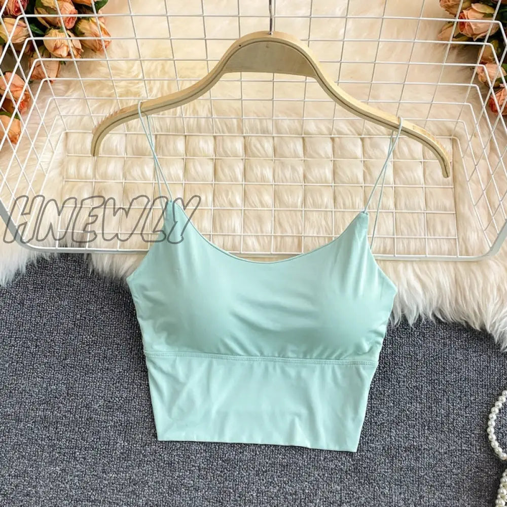 Hnewly Summer Bra Ice Silk Crop Tops Sports Spaghetti Strap Vest Top Women Sexy Built In Off