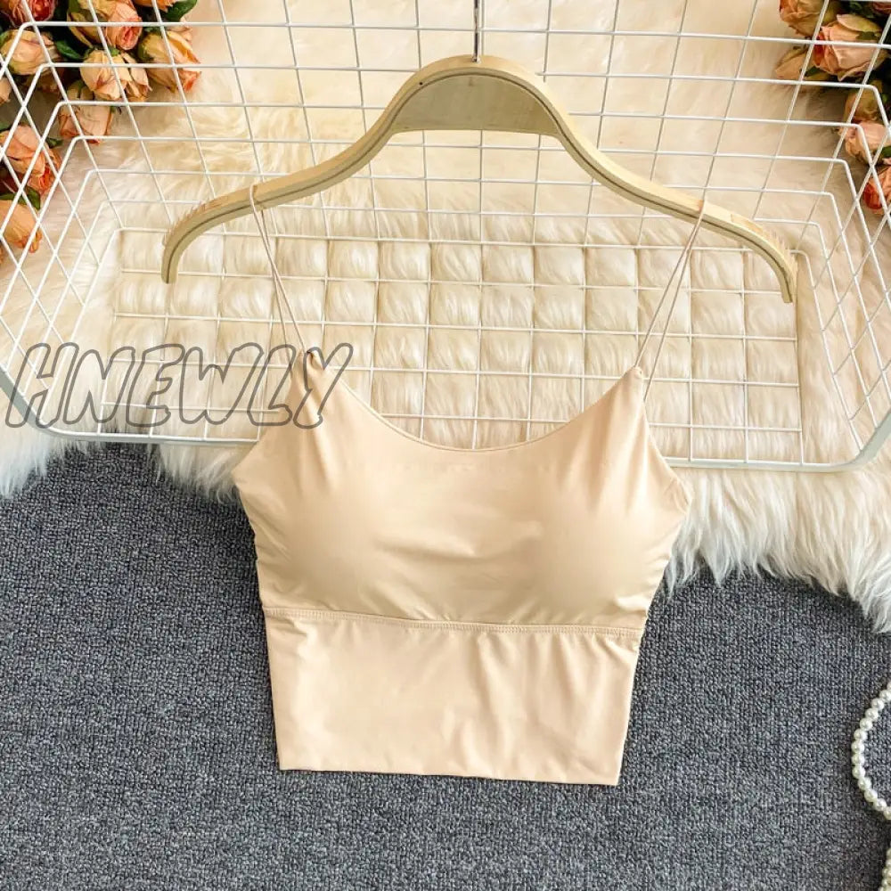 Hnewly Summer Bra Ice Silk Crop Tops Sports Spaghetti Strap Vest Top Women Sexy Built In Off