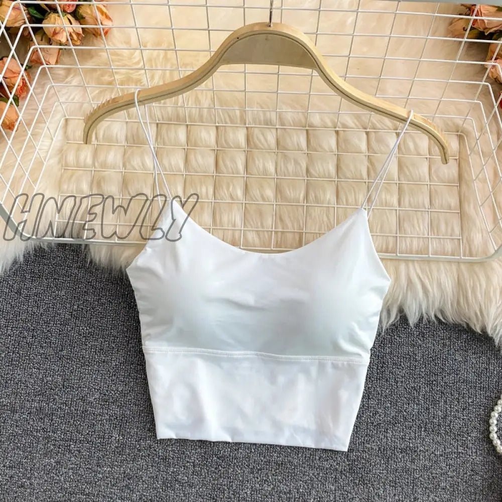 Hnewly Summer Bra Ice Silk Crop Tops Sports Spaghetti Strap Vest Top Women Sexy Built In Off