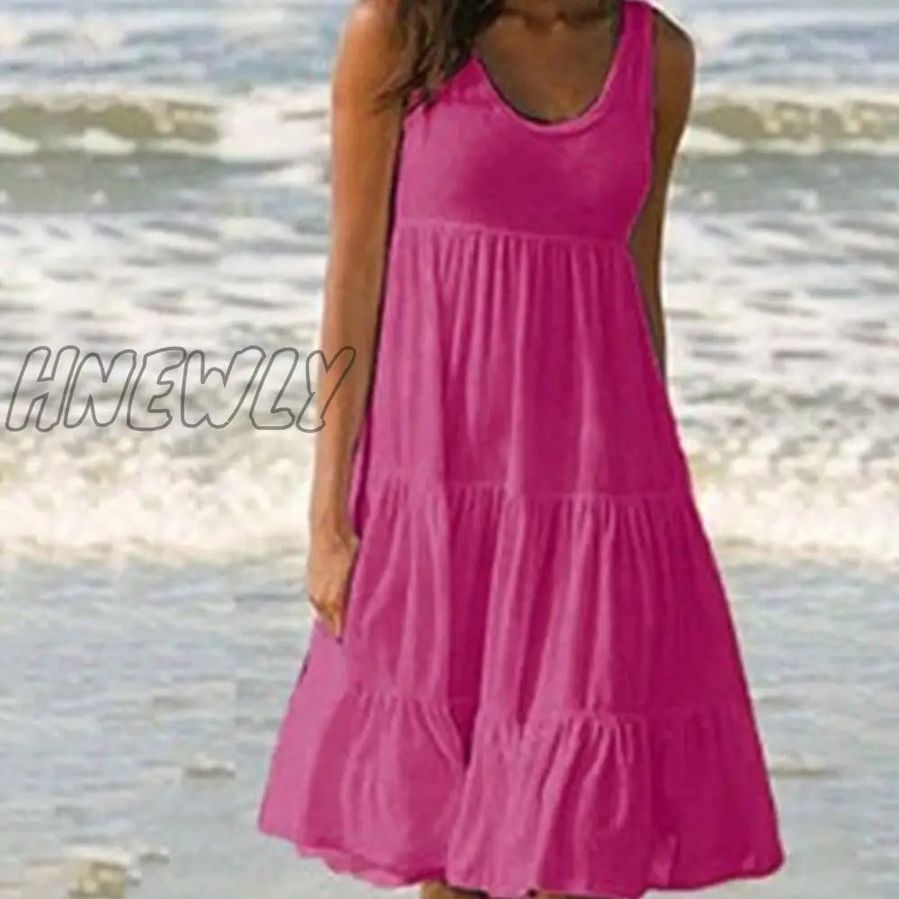 Hnewly Summer Casual Sweet Spaghetti Strap White Dress New Ladies V Neck Knee Length Big Swing