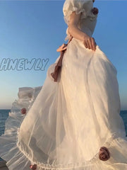 Hnewly Summer Dress France Fairy Sweet Dress Women Vintage Evening Party Midi Dresses Casual