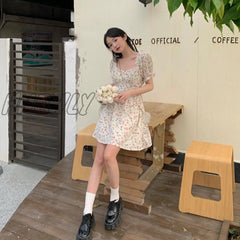 Hnewly Summer Fashion Sweet Cute Bubble Sleeve Slim Waist Sexy Party Dresses For Women Flower Print