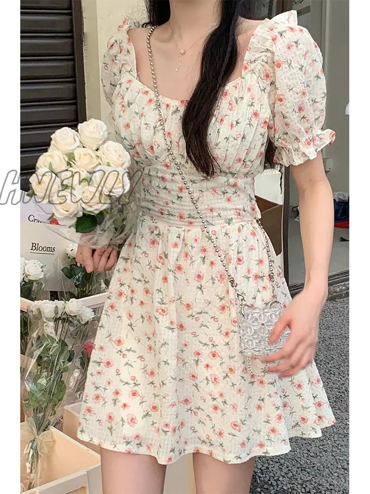 Hnewly Summer Fashion Sweet Cute Bubble Sleeve Slim Waist Sexy Party Dresses For Women Flower Print