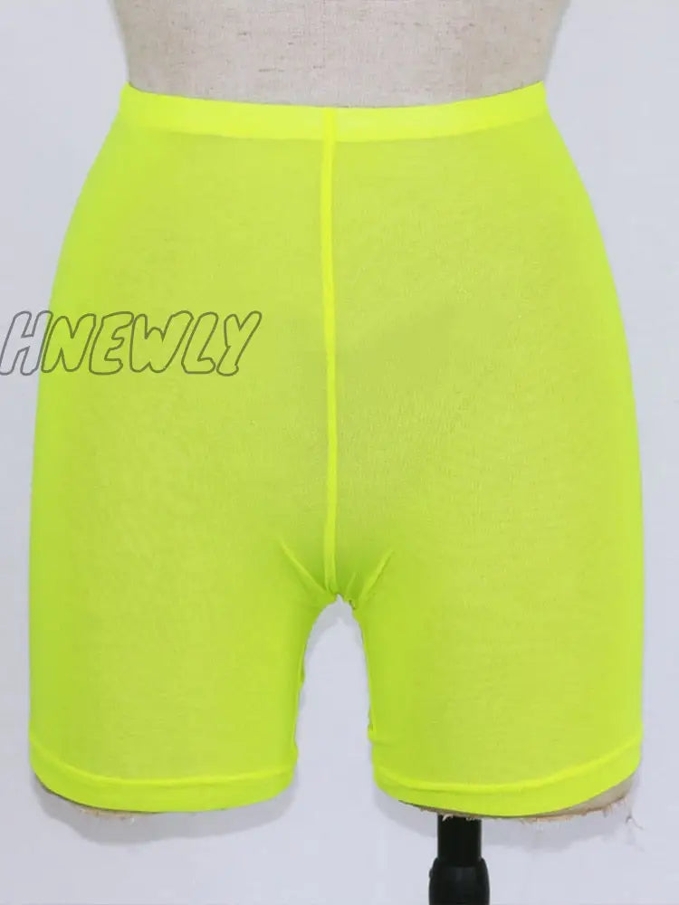 Hnewly Summer Fashion Yellow Mesh Transaparent Sexy Women Casual Shorts Ladies High Waist