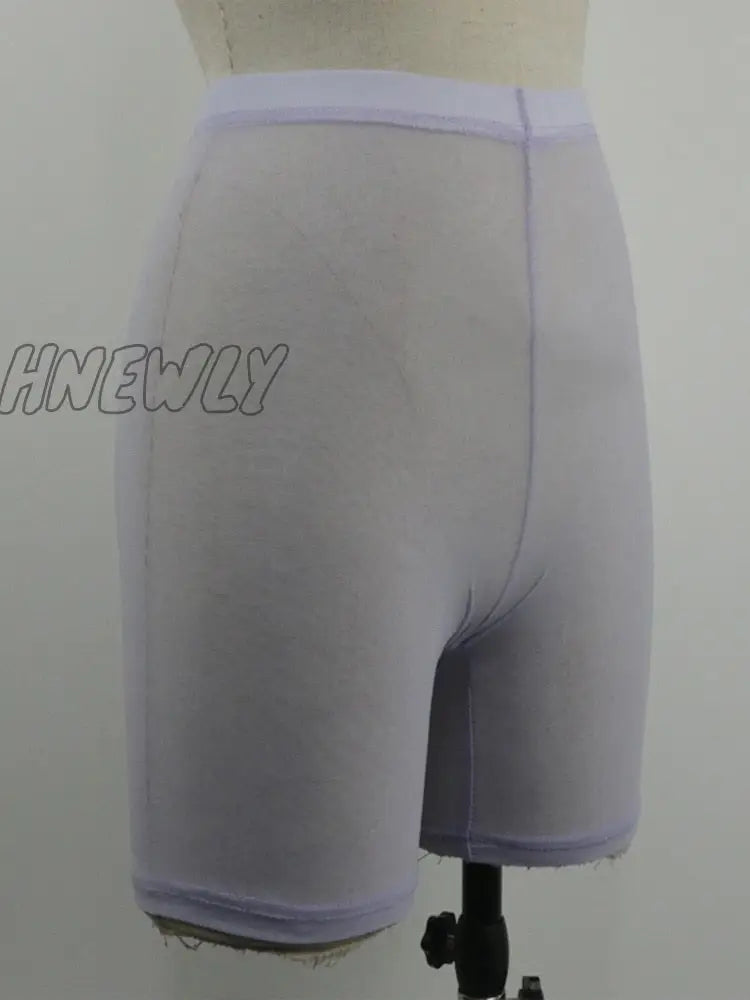 Hnewly Summer Fashion Yellow Mesh Transaparent Sexy Women Casual Shorts Ladies High Waist Lavender