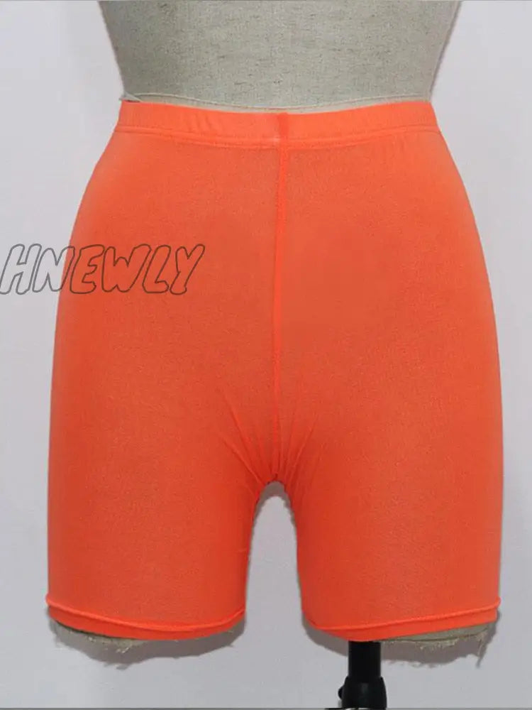 Hnewly Summer Fashion Yellow Mesh Transaparent Sexy Women Casual Shorts Ladies High Waist Orange / S