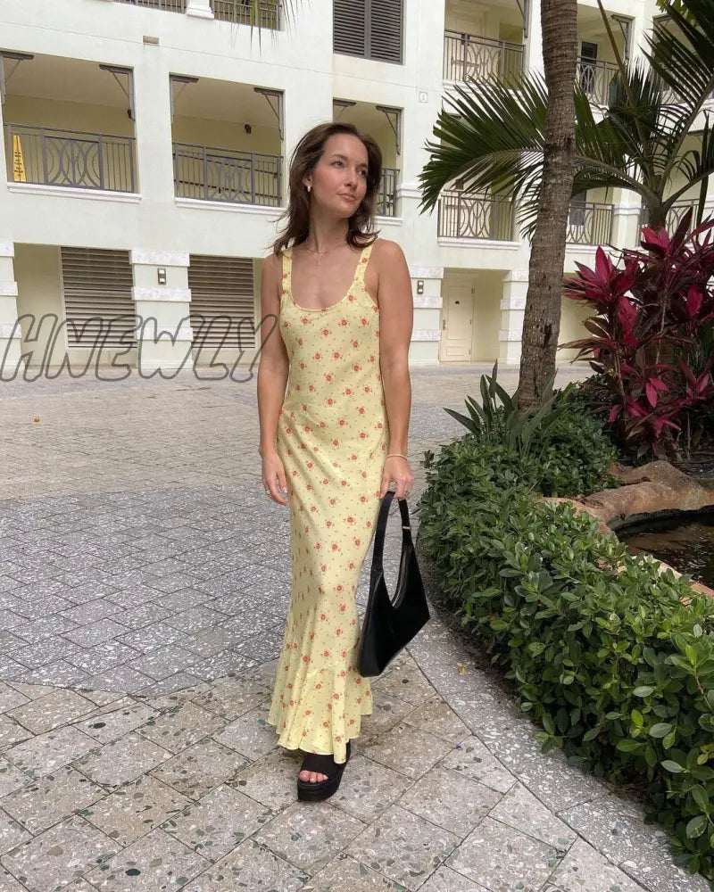 Hnewly Summer Floral Suspender Maxi Sundress Holiady Beach Women Sleeveless Straps Wrapped Fishtail