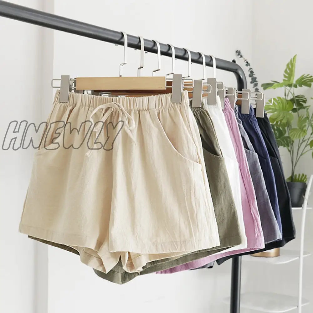 Hnewly Summer Linen Pants Loose Women’s High Waisted Shorts Sports Fashion Cotton Solid S-Xl