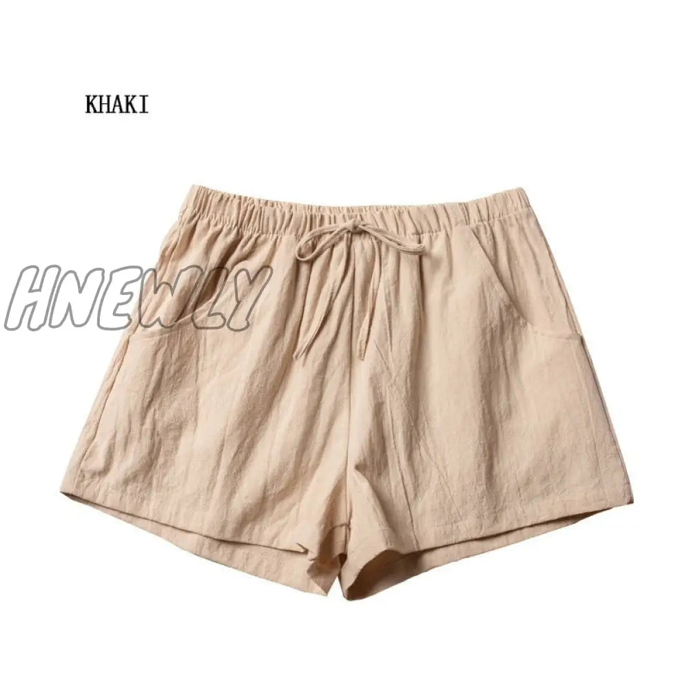 Hnewly Summer Linen Pants Loose Women’s High Waisted Shorts Sports Fashion Cotton Solid S-Xl