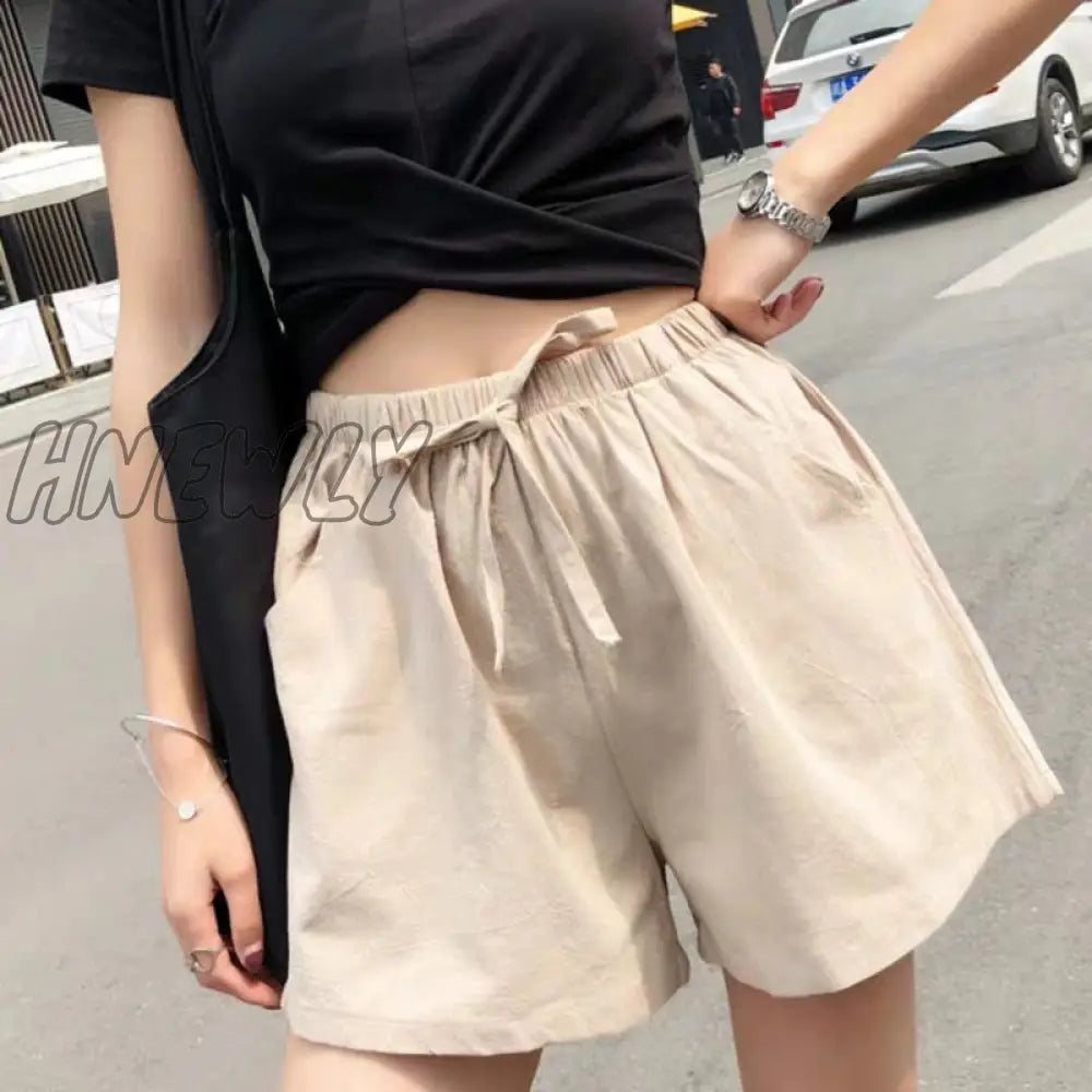 Hnewly Summer Linen Pants Loose Women’s High Waisted Shorts Sports Fashion Cotton Solid S-Xl