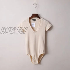 Hnewly Summer New Solid Color Sexy Big V-Neck Slim Slimming One-Piece Short-Sleeved T-Shirt