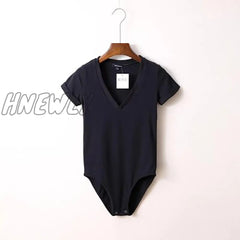 Hnewly Summer New Solid Color Sexy Big V-Neck Slim Slimming One-Piece Short-Sleeved T-Shirt