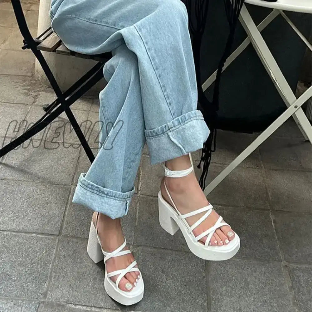 Hnewly Summer New Thick Heel Sandals With Waterproof Platform Open Toe Cross Strap Women’s